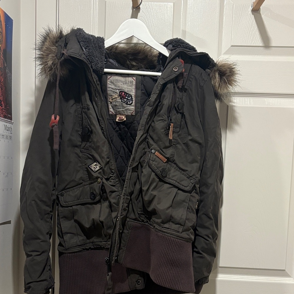 Khujo gray Fur-Trim Hooded Winter Jacket